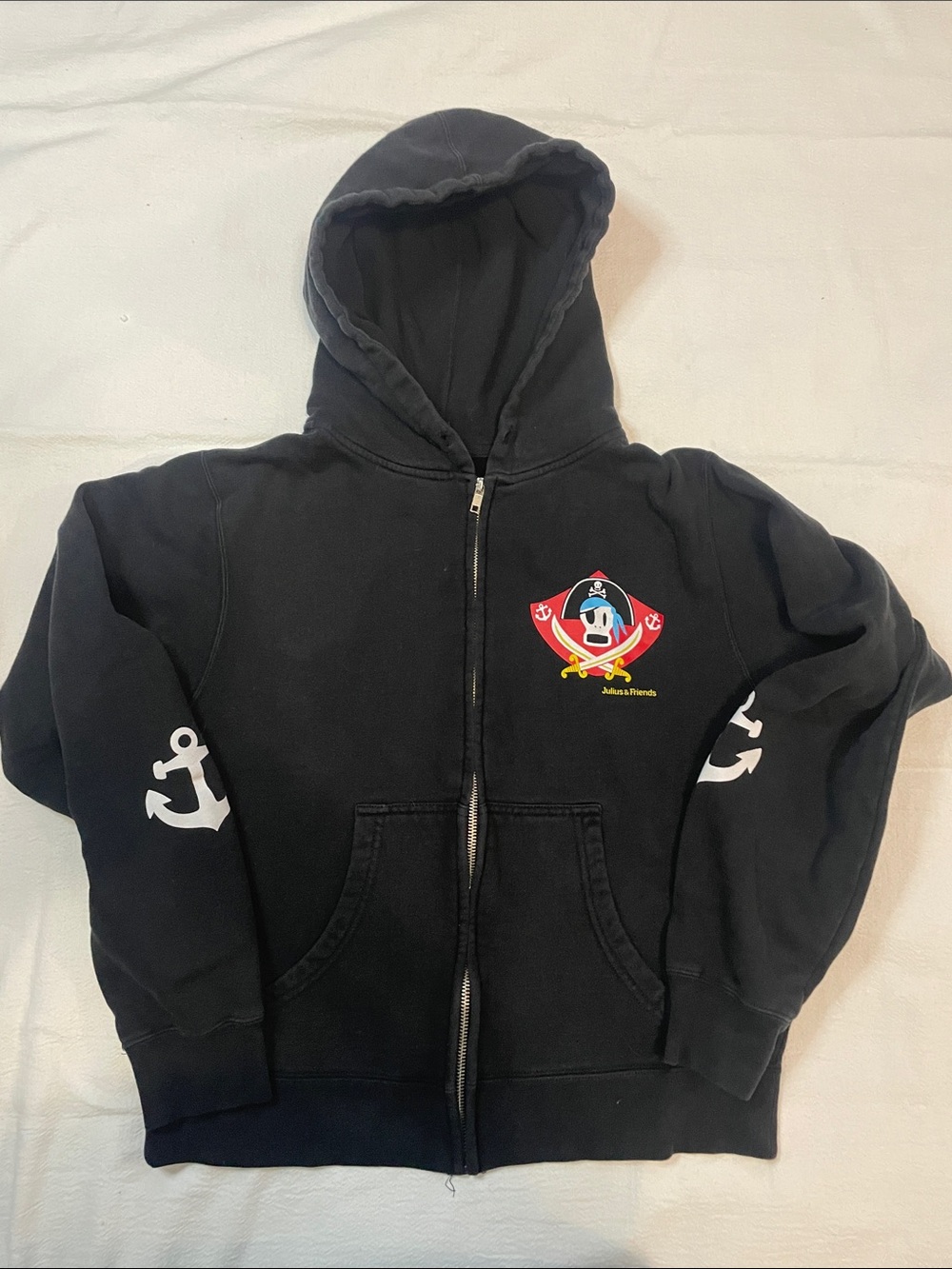 Paul Frank Black Zip-Up Hoodie with Pirate Julius Patch